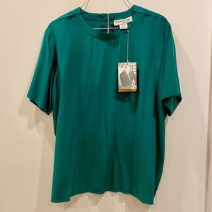 Vintage Oscar de la Renta Green Silk Top, Large